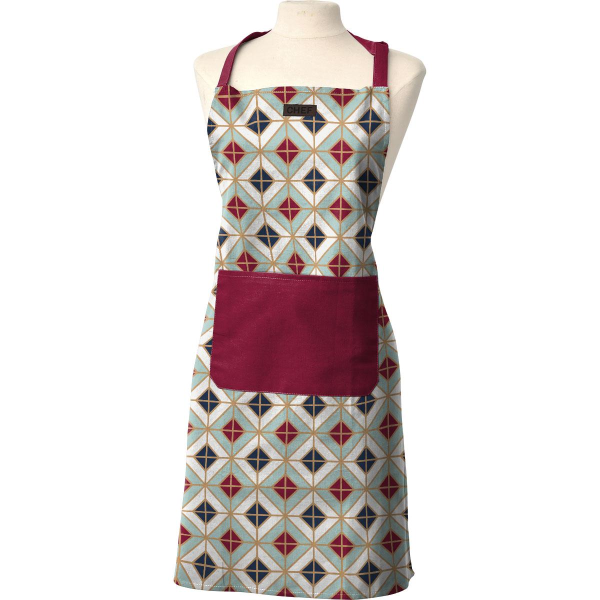 TABLIER DE CUISINE CHEF GEOMETRIC 65X80CM COTON FRAMBOISE