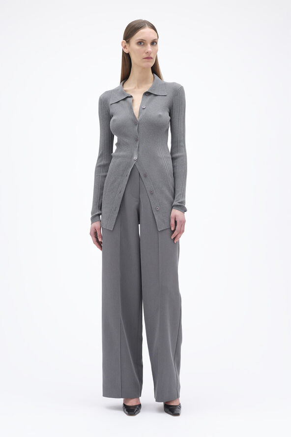 REMAIN Rib Knit Cardigan Granite gray