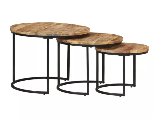 Tables gigognes 3 pièces Bois de manguier brut