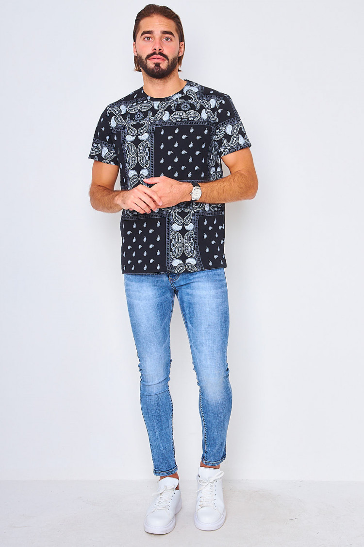 T-shirt noir motif paisley