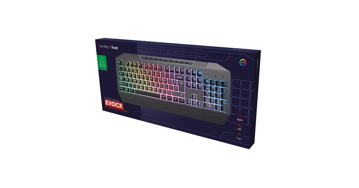 TrustGXT 836 Evocx, gaming toetsenbord  (Zwart, US lay-out, Membraan, RGB)