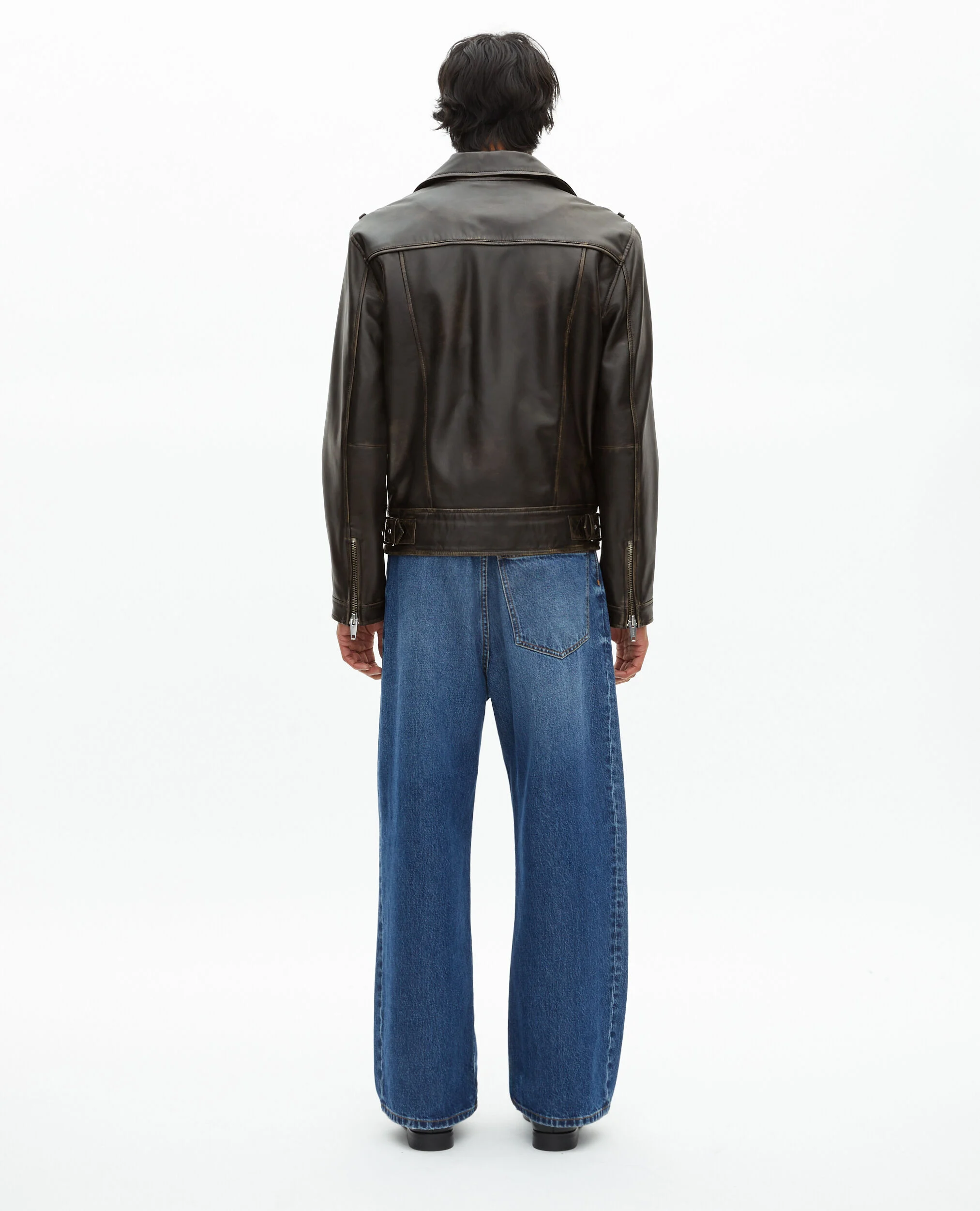 Blouson style biker en cuir noir