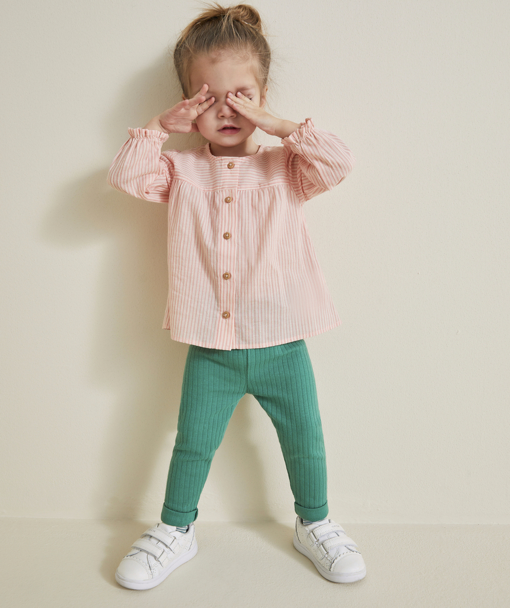 LEGGING BÉBÉ FILLE EN COTON BIO CÔTELÉ VERT