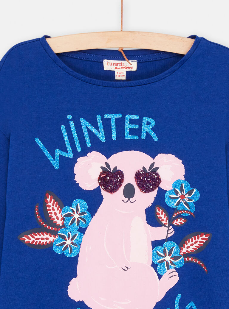 T-shirt bleu à animation koala fille