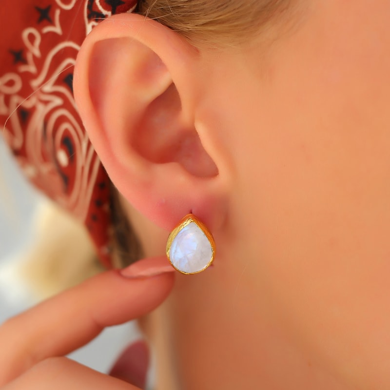 Boucles d'oreilles - Laiton plaqué or & pierre de lune