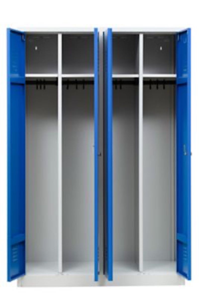 PROREGAL Garderobekast Camel 4 Compartimenten & 2 Sloten HxBxD 180 x 117 x 50 cm Hangslot Grijs-Blauw