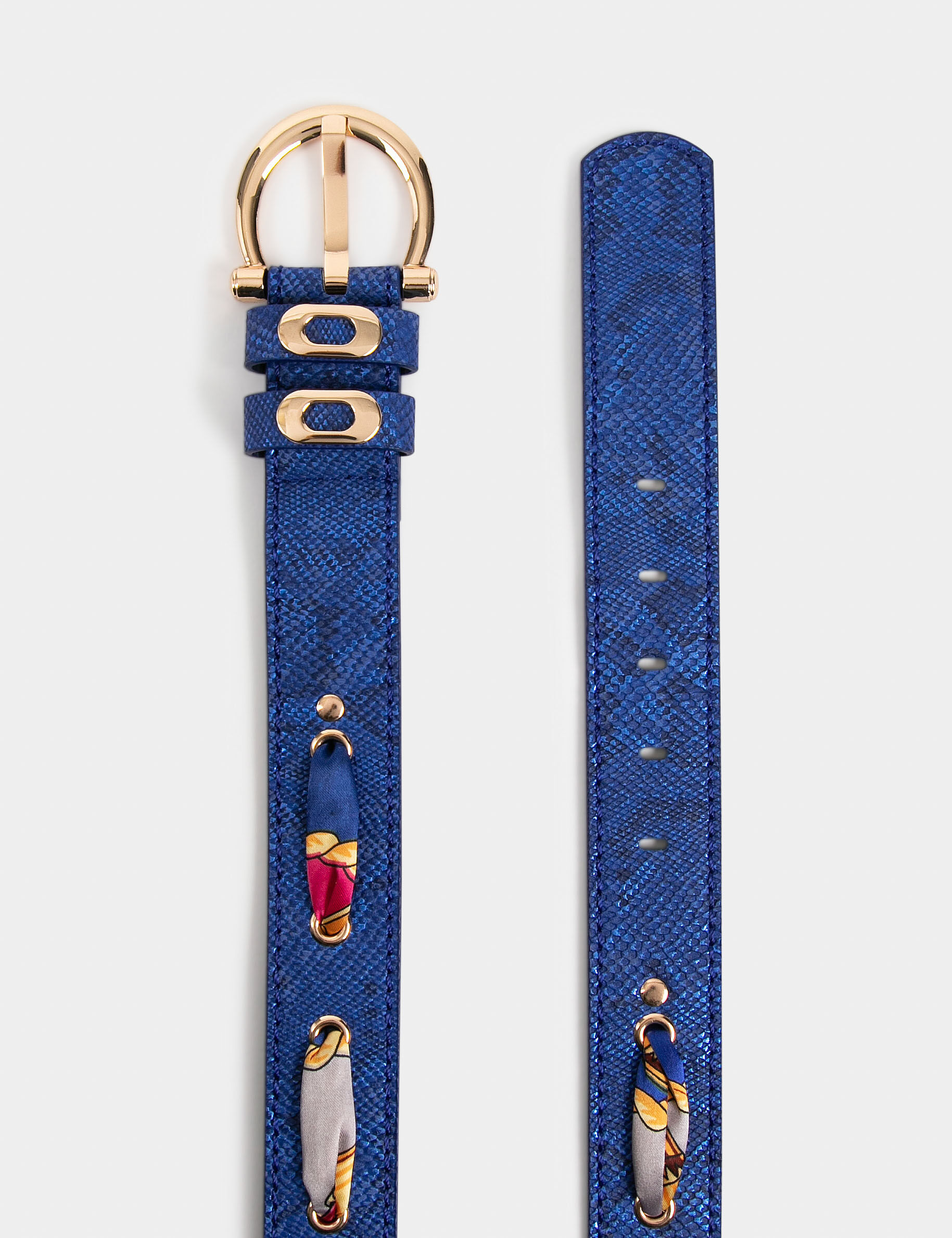 Ceinture avec foulard et aspect croco bleu femme - bleu