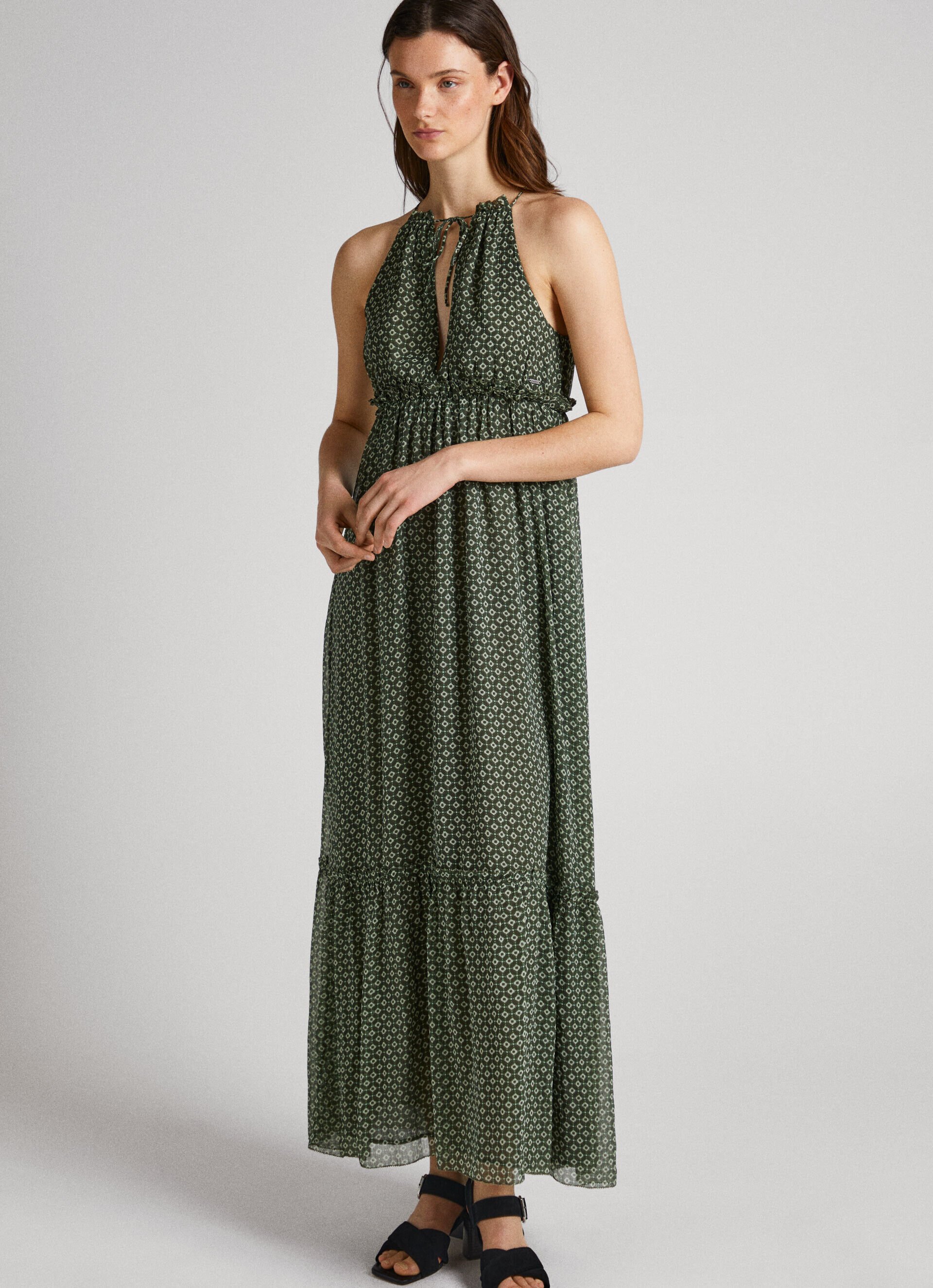 Vestido de chiffon com estampa geométrica - Multicolorido