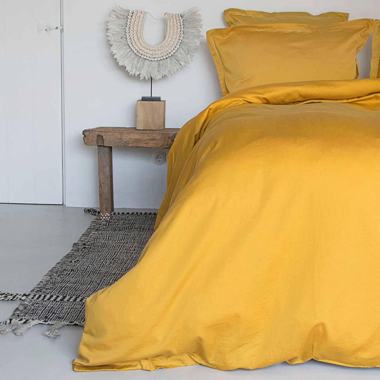 Febronie Home Drap plat 100% Satin de Coton Julia jaune curry