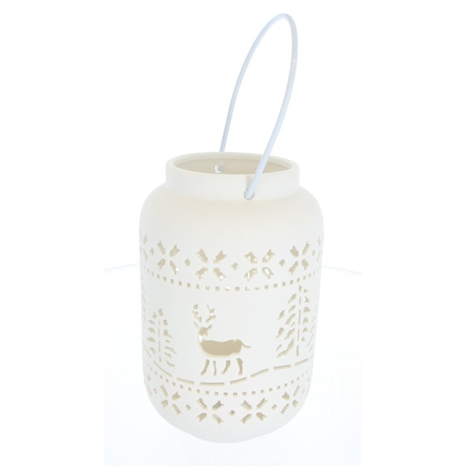 Laterne grau mit LED - aus Keramik - ca. 12,5 x 12,5 x 20 cm