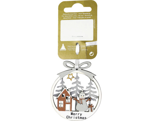 Kerstdecoratiehanger Merry Christmas hout Ø 5,5 cm bruin