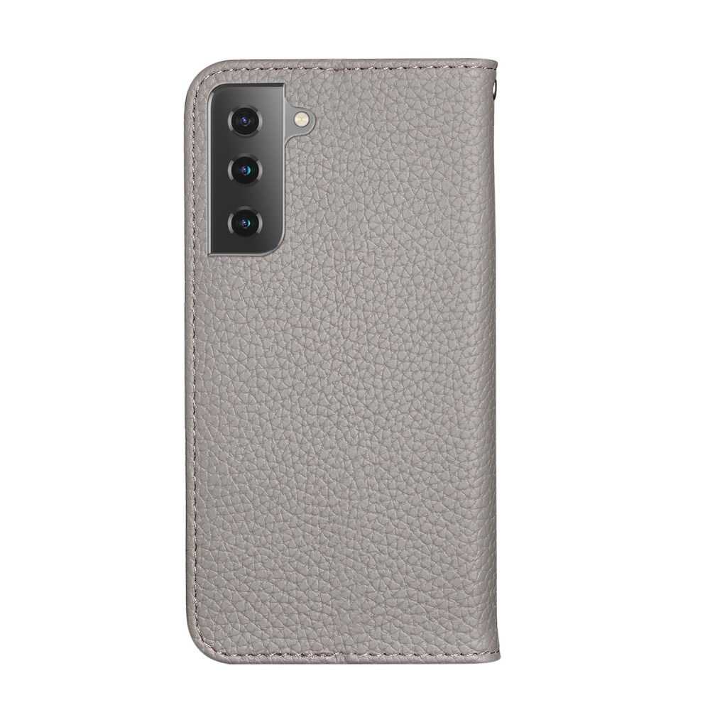 Samsung Galaxy S21 FE 5G Leder Tasche Flip Cover Litchi Look - Grau