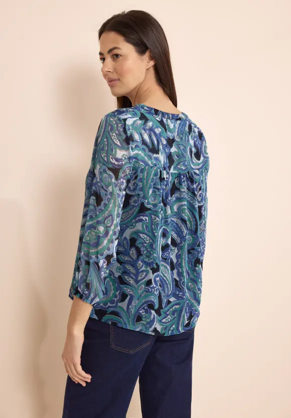 Print Chiffonbluse - intense aqua