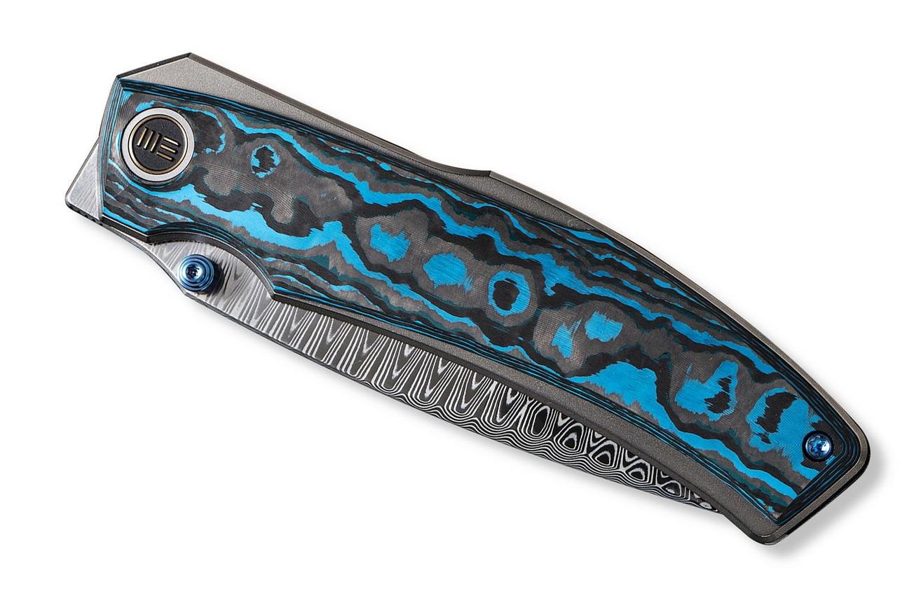 WE Knife Swordfin WE23067-DS1 Hugin Damasteel, Arctic Storm Fat Carbon Fiber Bead Blasted Titanium zakmes, Thys Meades design