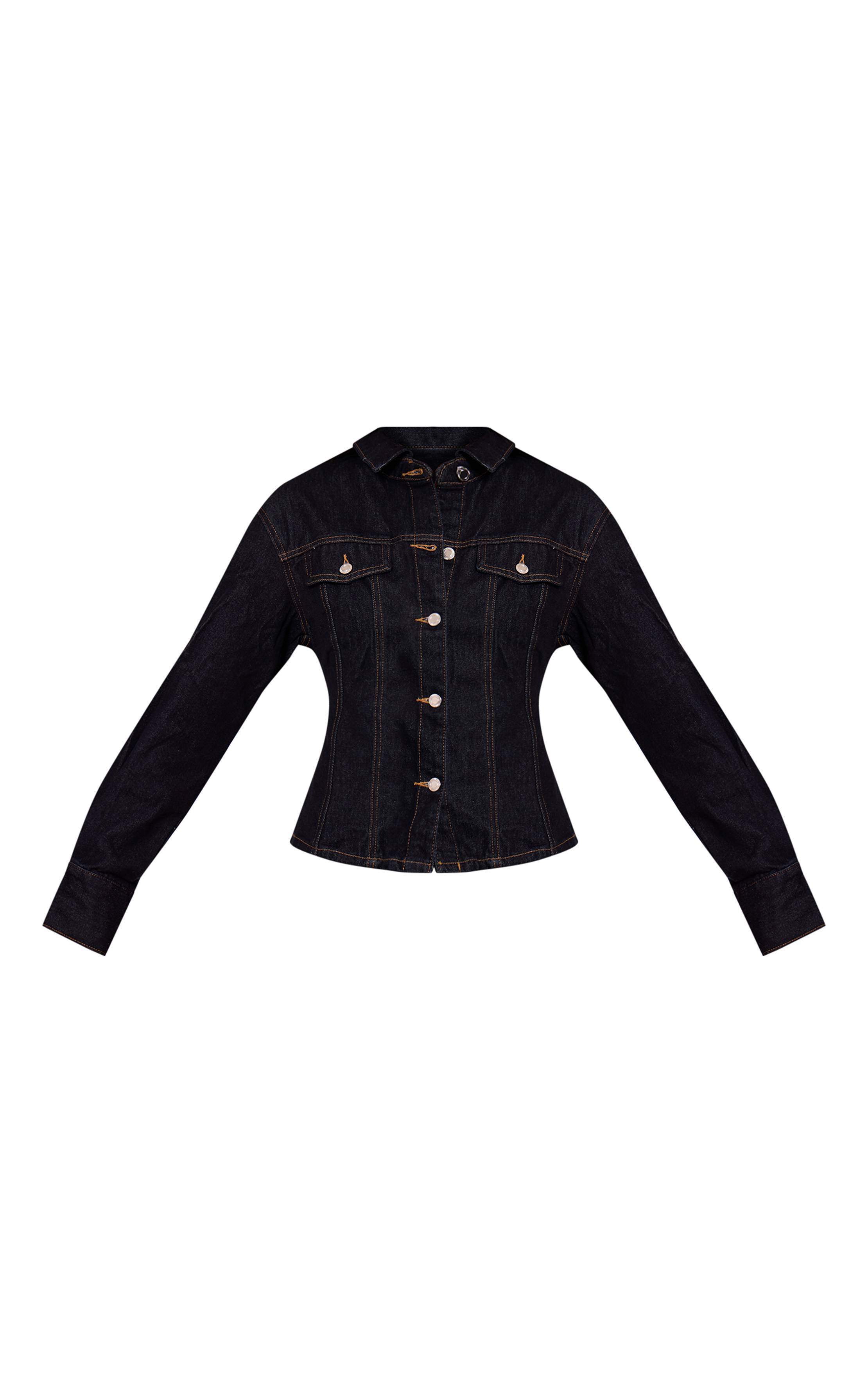 Raw Indigo Wash Veste En Jean À Manches Longues Avec Taille Cintrée