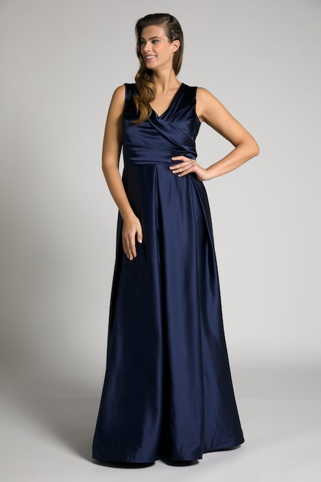Abendkleid, drapiert, A-Linie, V-Ausschnitt, ärmellos
