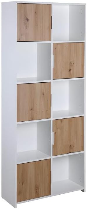 Inter Link - Kommode mit 5 Türen - Sideboard - Standregal - Für Schlafzimmer, Wohnzimmer, Badezimmer - Eiche Artisan - Weiß - Holzwerkstoff - Robust - Pflegeleicht - Pepeto 5TW
