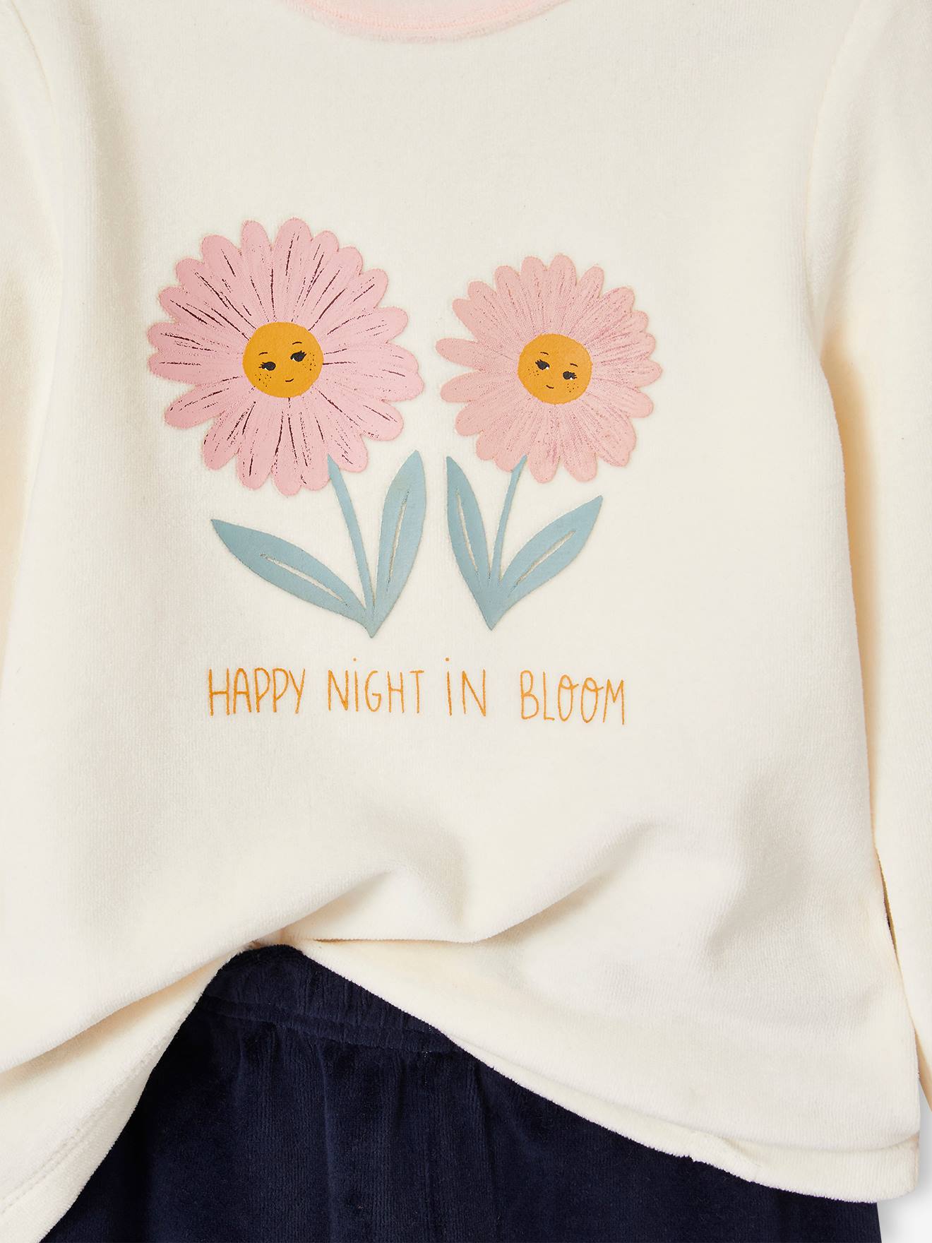 Conjunto de 2 pijamas de veludo com margaridas para meninas, cor ocre.