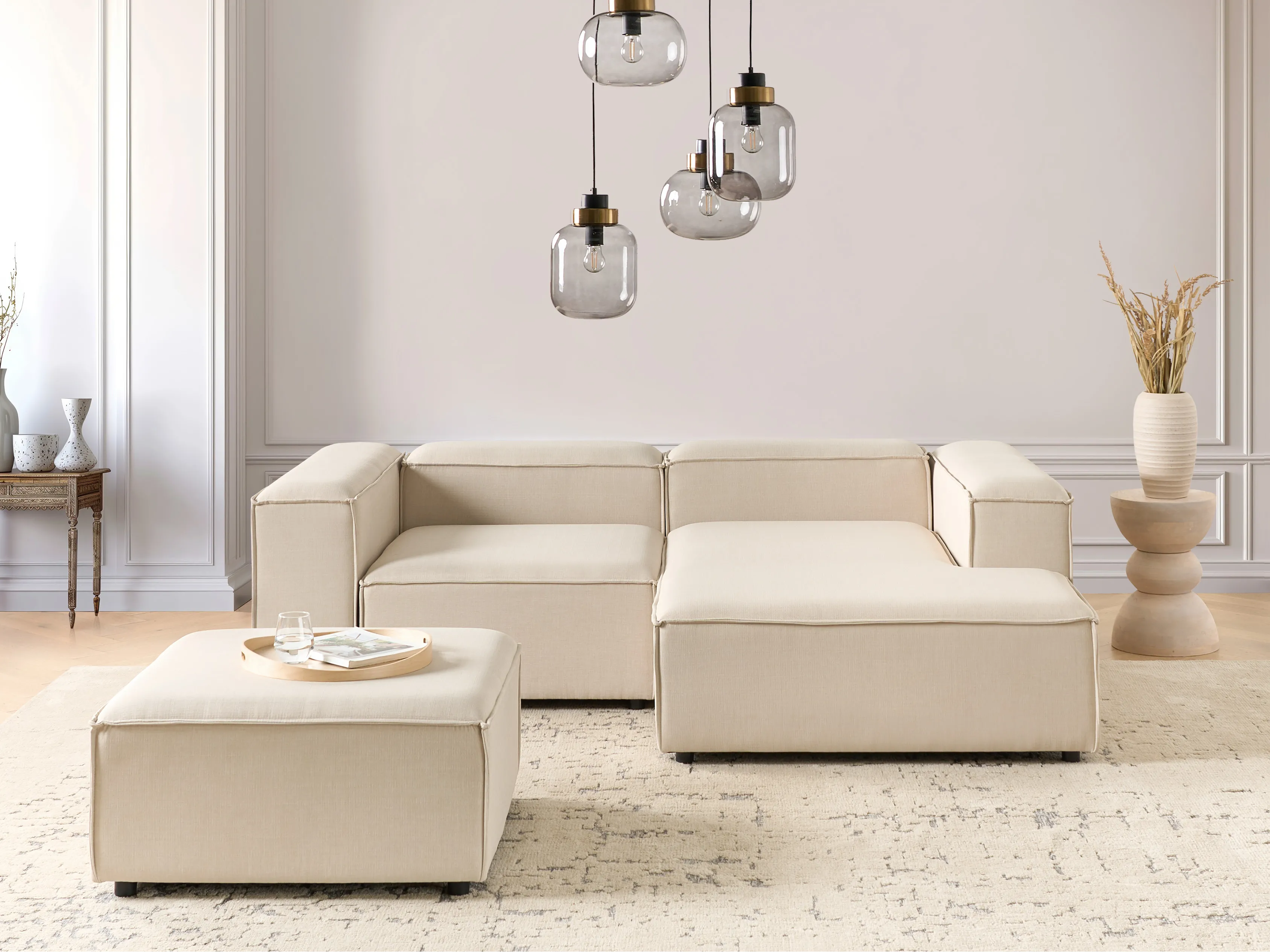 Modulaire hoekbank 3-zits ARDAL Stof Beige met ottomaan linkszijdig