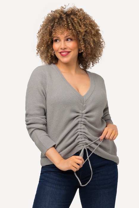 Pullover, Raffband, V-Ausschnitt, Langarm