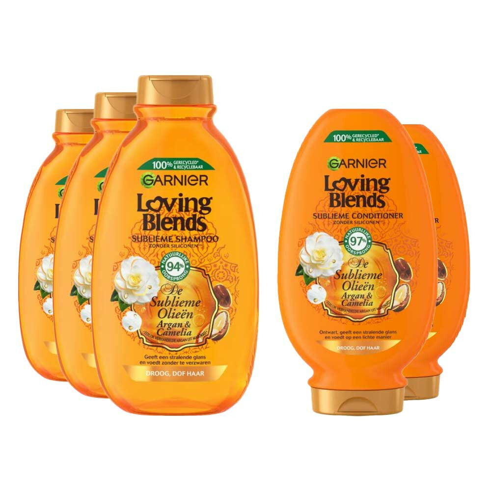 Garnier Loving Blends Argan en Cameliaolie - Shampoo 3x 300 ml & Conditioner 2x 250 ml – Pakket