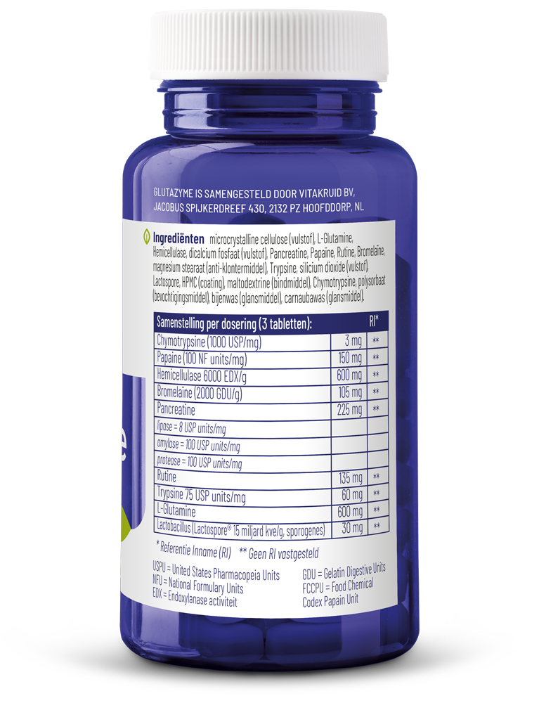 Vitakruid Glutazyme Oa Spijsverteringsenzymen En L-Glutamine (90 tabletten)