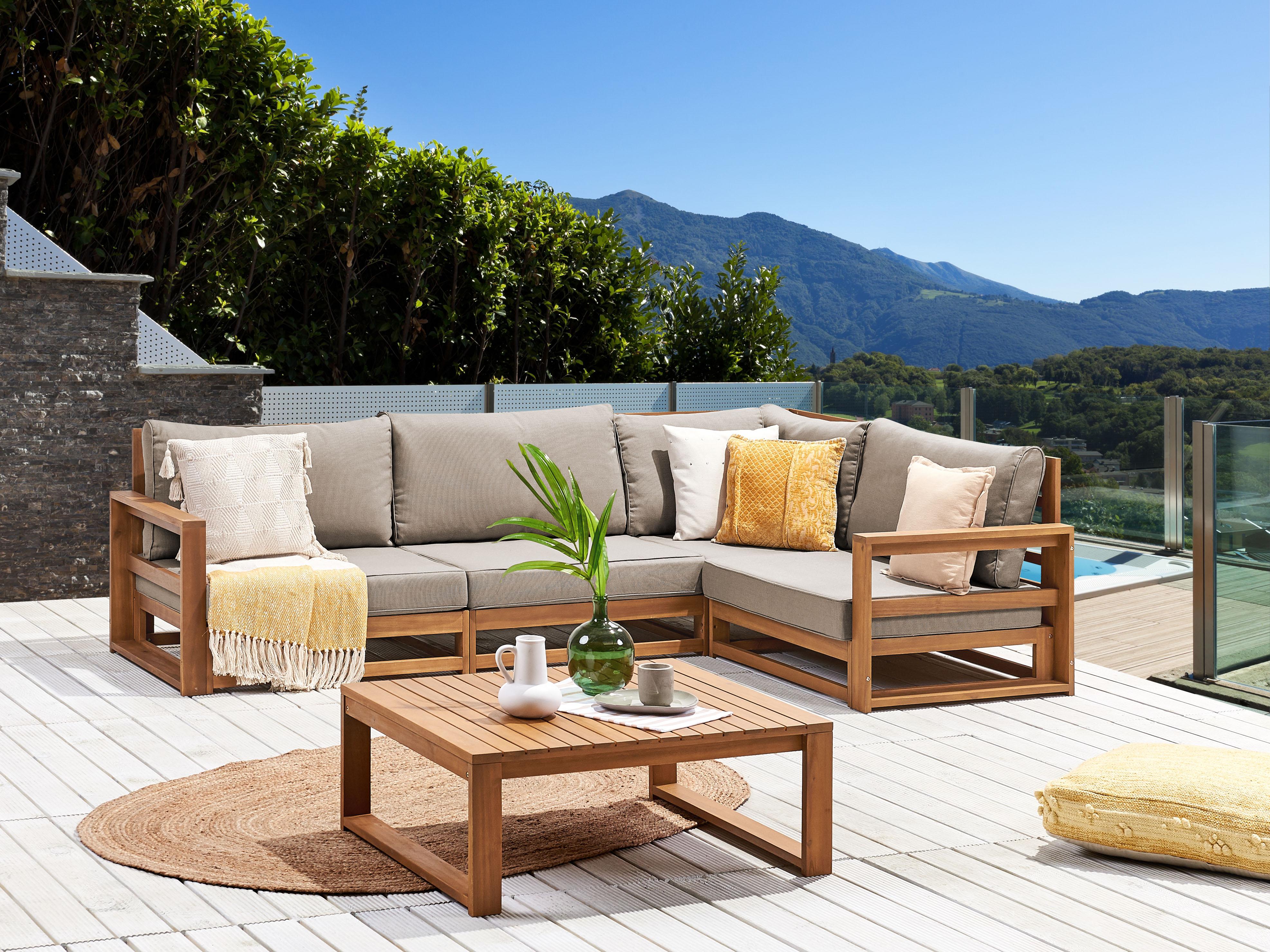 Tuin hoekloungeset met tafel 4-zits TIMOR linkszijdig modulair Gecertificeerd acaciahout Lichtbruin