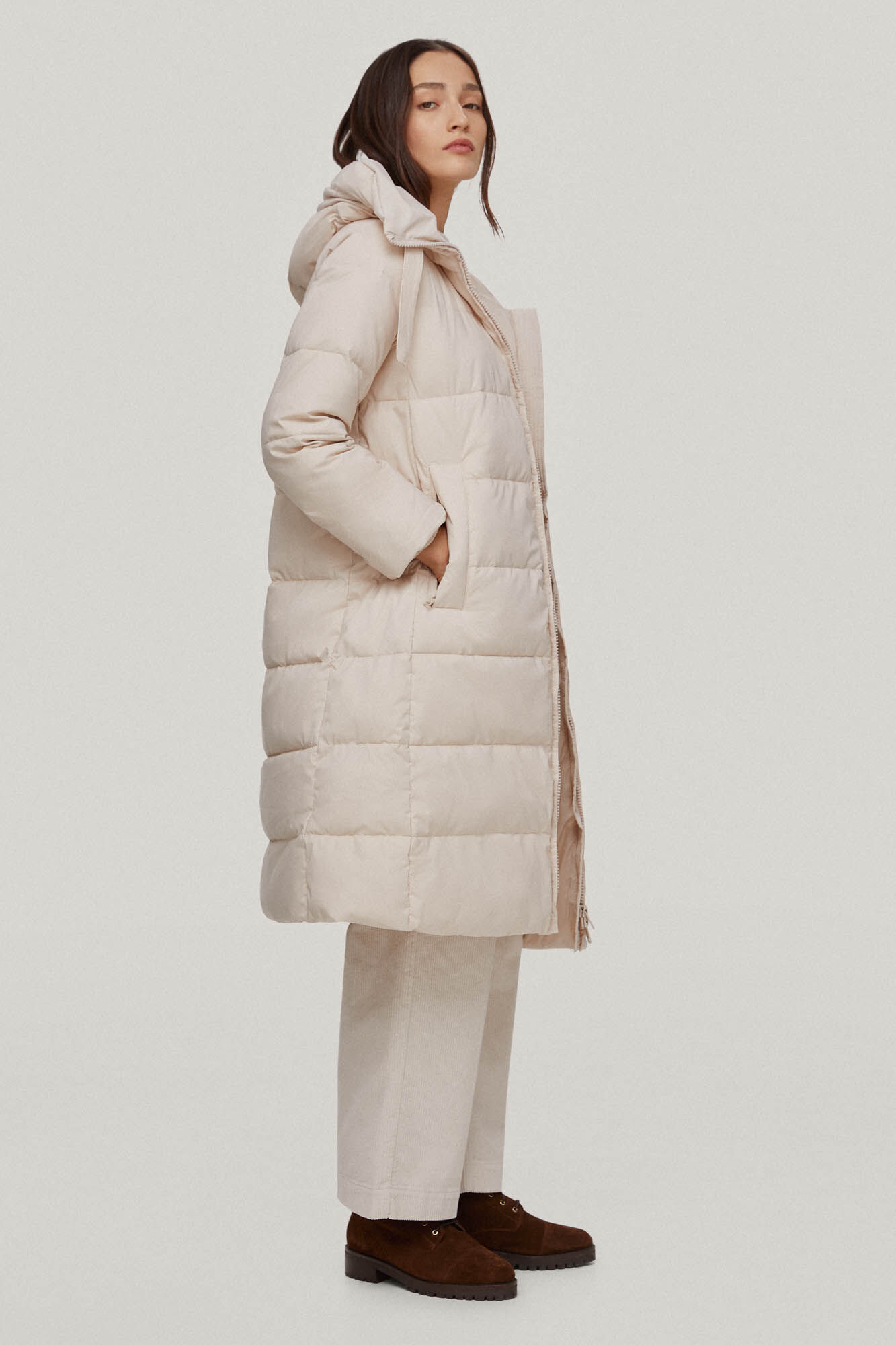Parka comprida com capuz - Bege