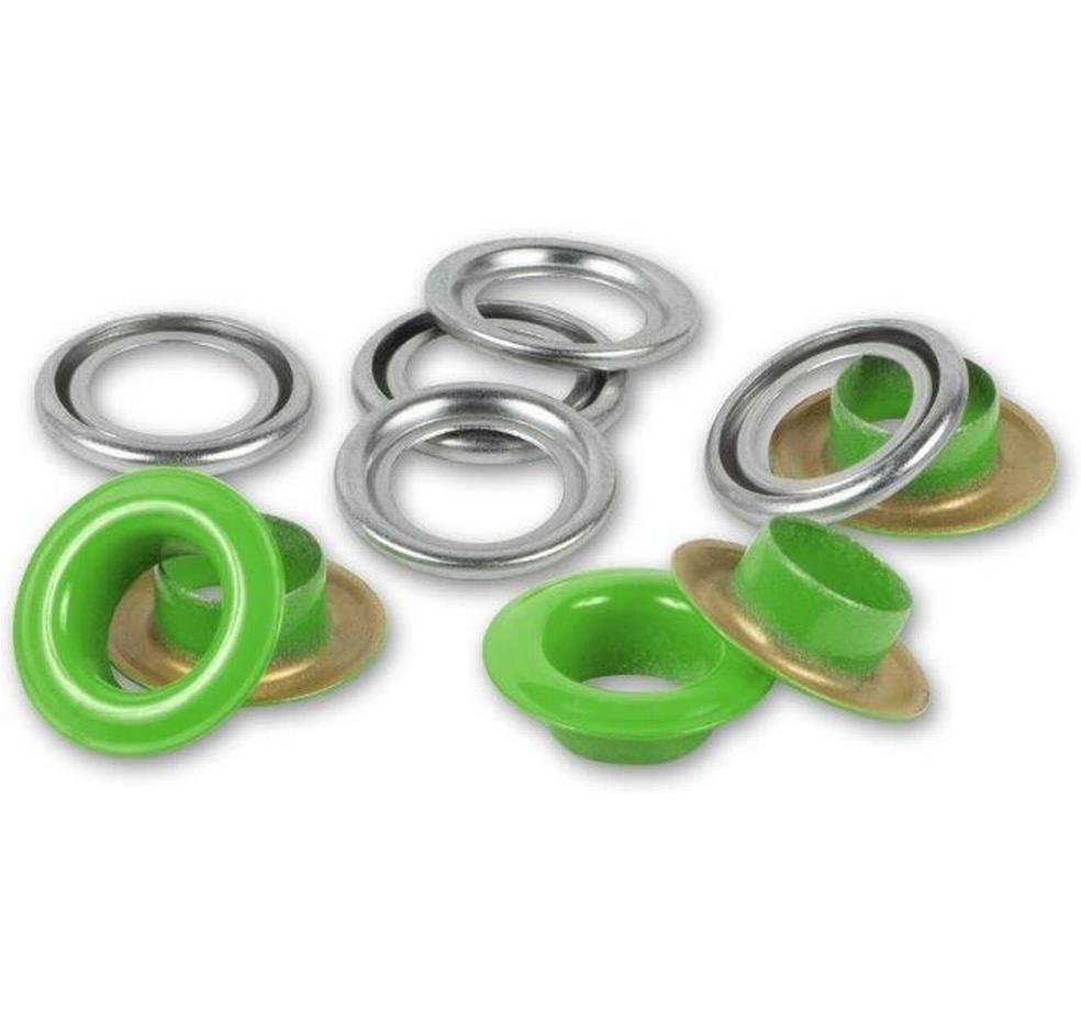 Ösen mit Scheiben, 8 mm Hellgrün, SilberNähfreie Ösen