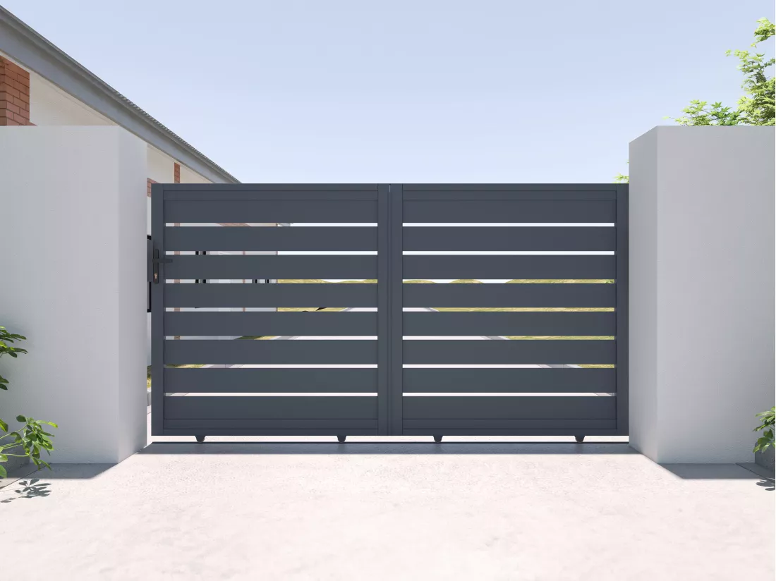 Portail coulissant aluminium ajouré L324x H165 cm anthracite - PRIMO