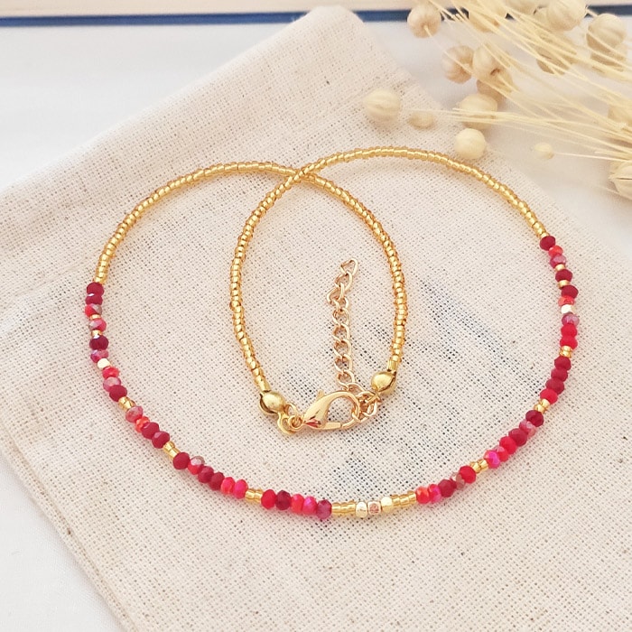 Collier - Laiton plaqué or & pierres