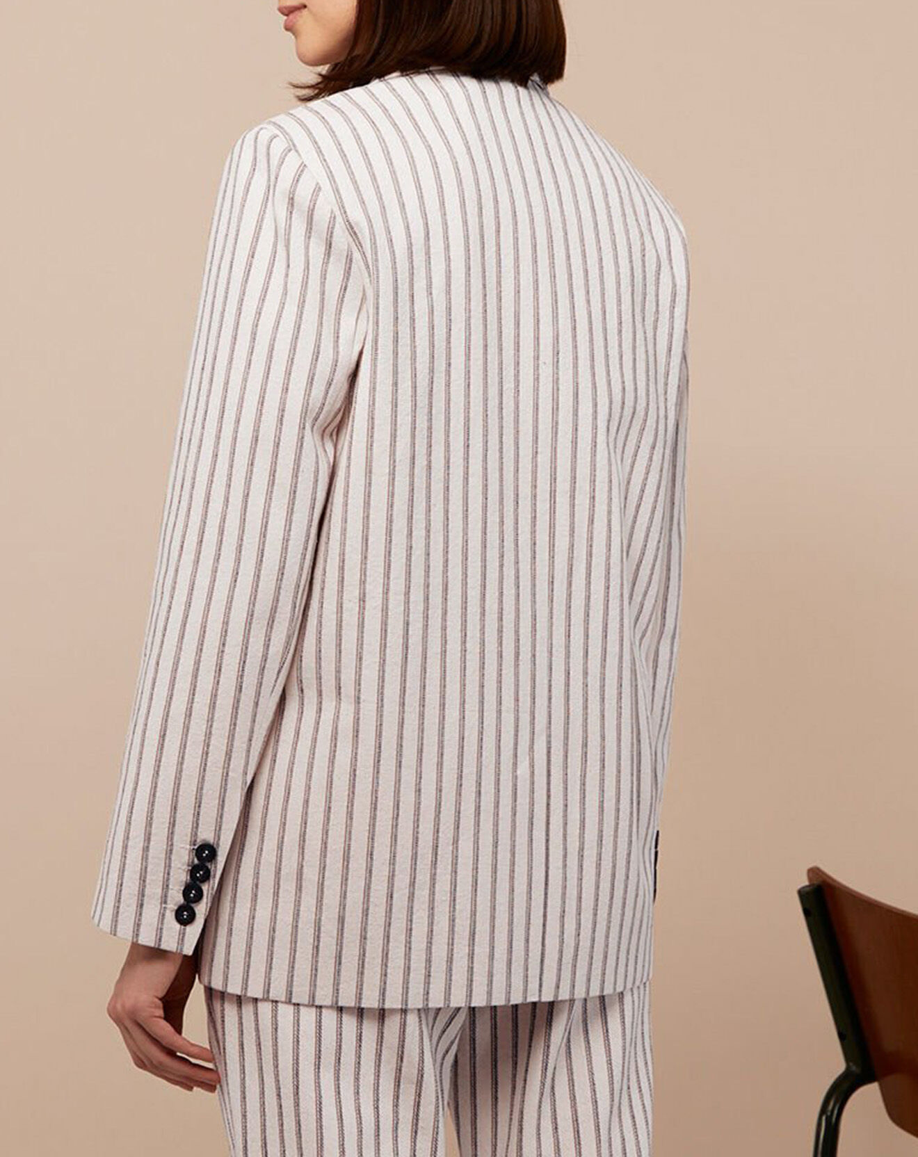 Jodhpur Veste blazer en Coton & Lin Alpha Fantaisie rayée écru/bleu