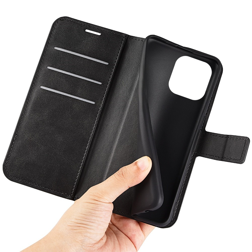 iPhone 14 Pro Vintage Leder Tasche Flip Cover - Schwarz