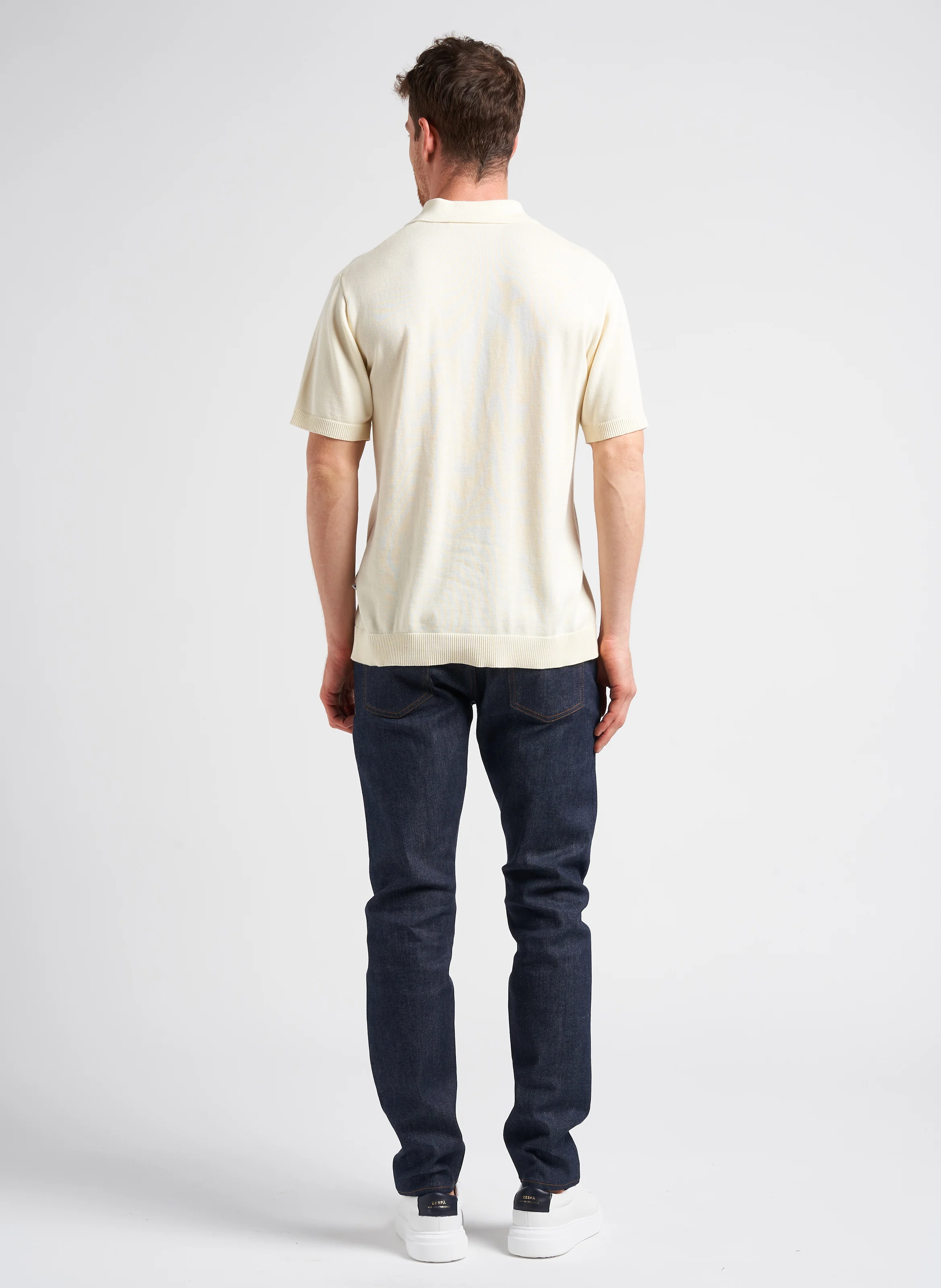 CAVLI - Pull col polo regular-fit en coton bio mélangé | Bleu