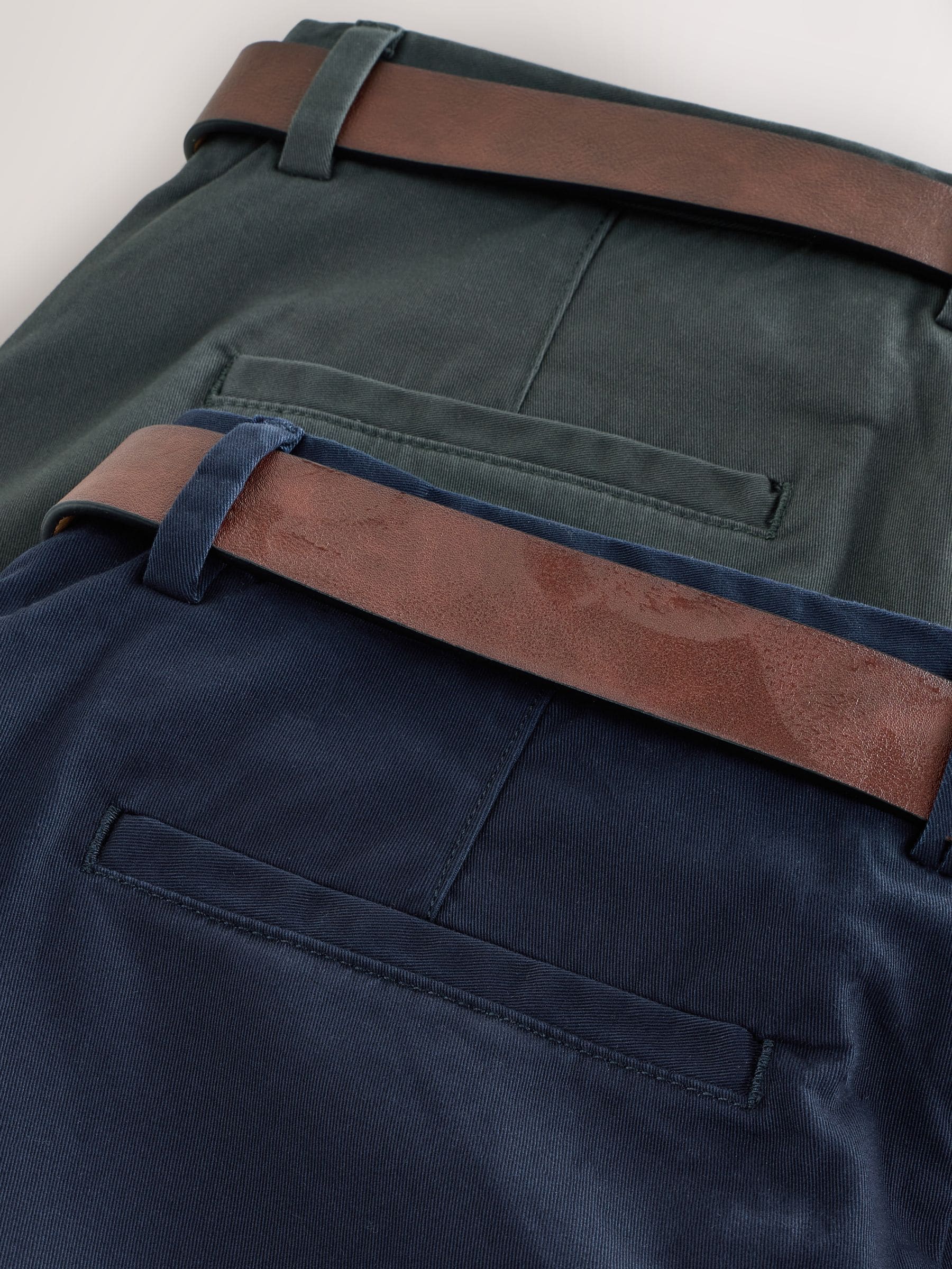 Marineblauw/grijs antraciet - Slim Fit - Set van 2 zacht aanvoelende Chino met ceintuur