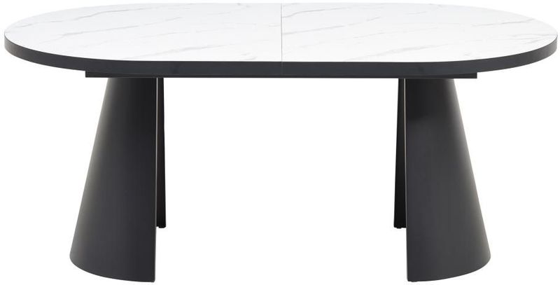 KORIZEA - Eettafel - Wit en Zwart Marmereffect - Uitschuifbaar voor 6 tot 10 Personen - MDF en Metaal