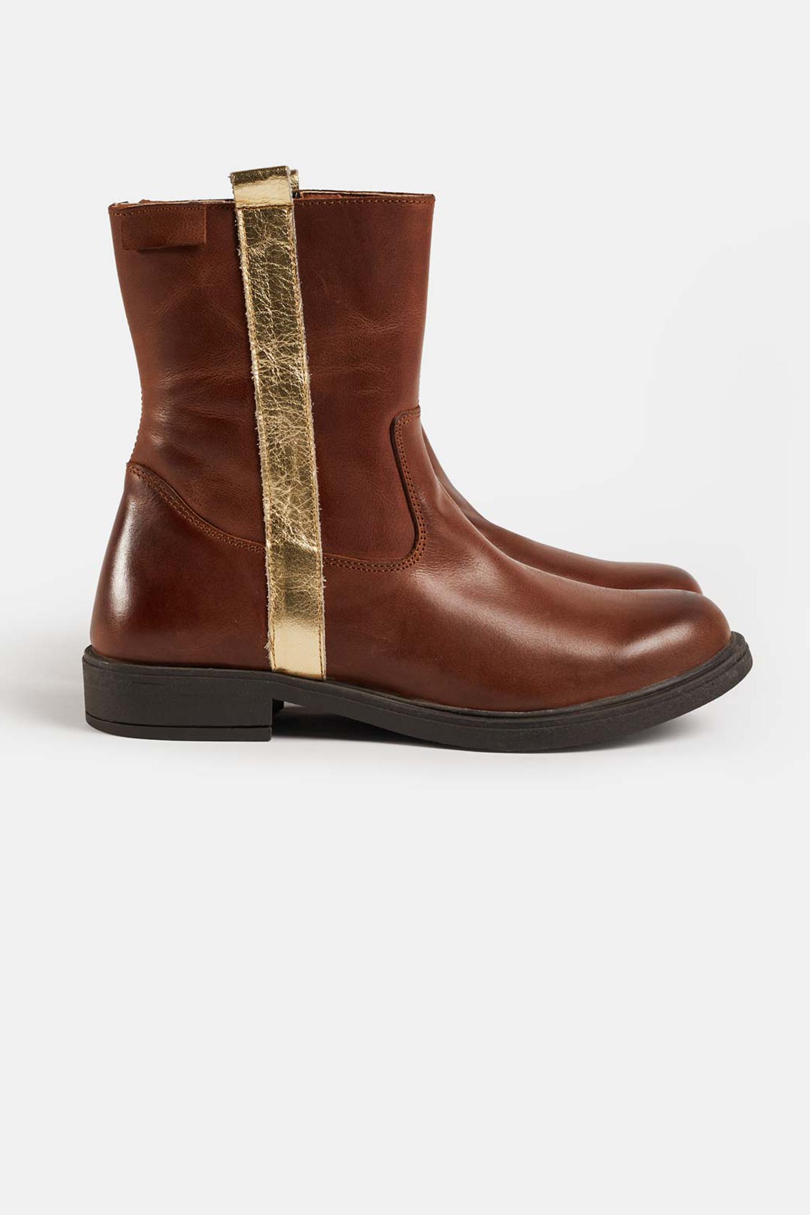 Meisjes leren enkellaarzen met metallic streep WE Fashion Bruin