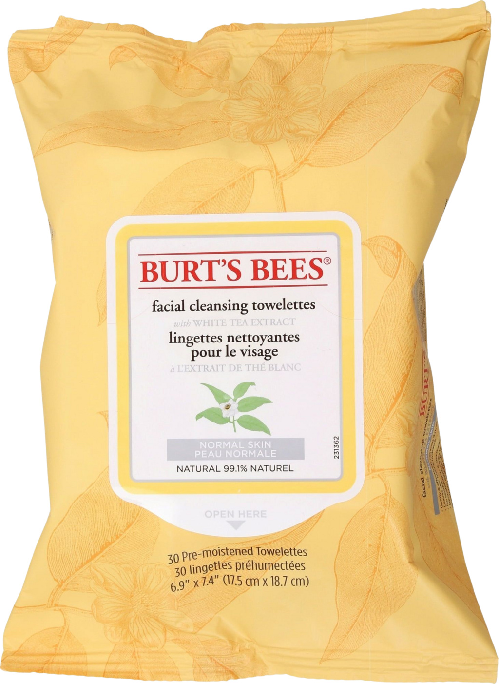 Burt's Bees  Facial Cleansing Towelettes, White Tea (30 Stk)