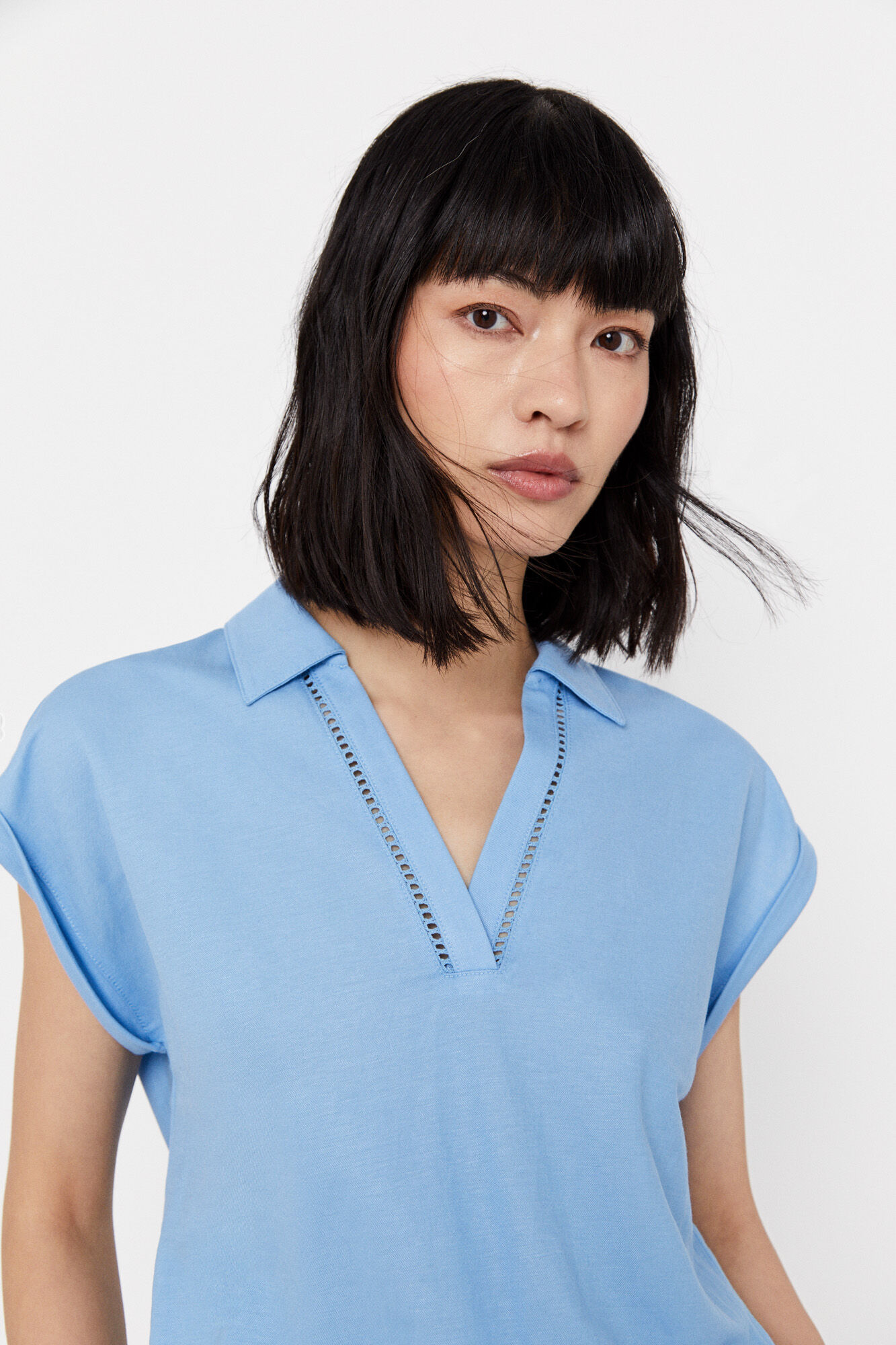 Camisa polo com bainha aberta - Azul