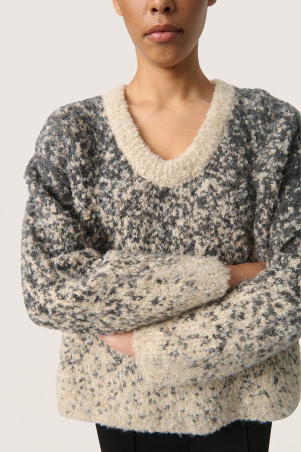 Soaked in Luxury SLVenessa Pullover Oatmeal and grey jaquard