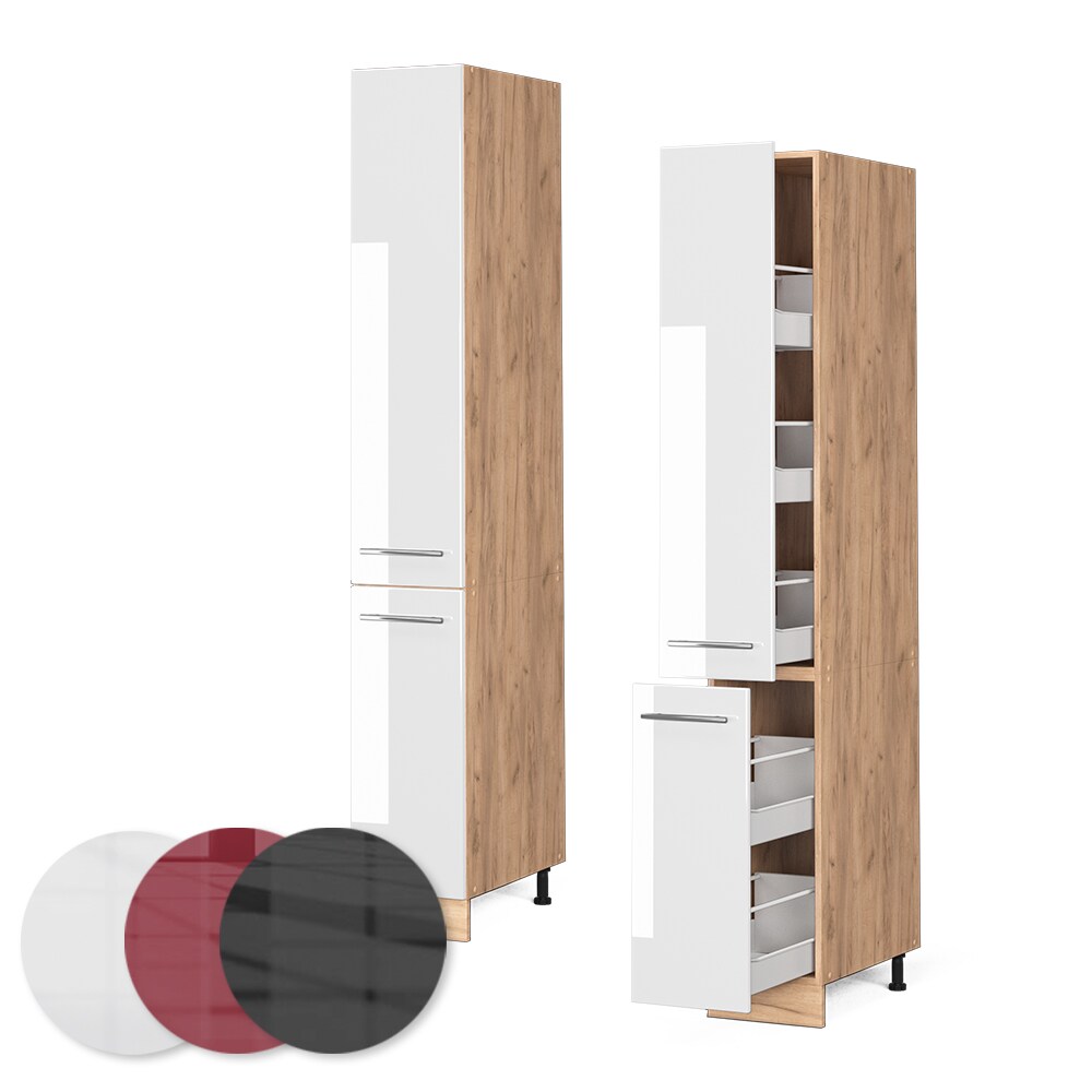 Vicco Apothekerhochschrank Küchenschrank Küchenmöbel Fame-Line Eiche Weiß modern 30 cm Küche Einbauküche Einschübe Aufbewahrung Küchenzeile Hochglanz