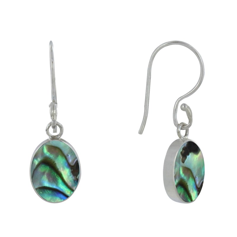 Boucles d'Oreilles Argent Réversible Médaillon Ovale Nacre Ivoire et Abalone