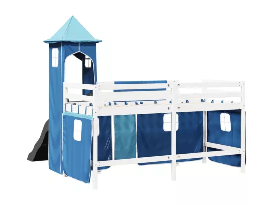 Lit mezzanine enfants avec tour bleu 90x200 cm bois pin massif