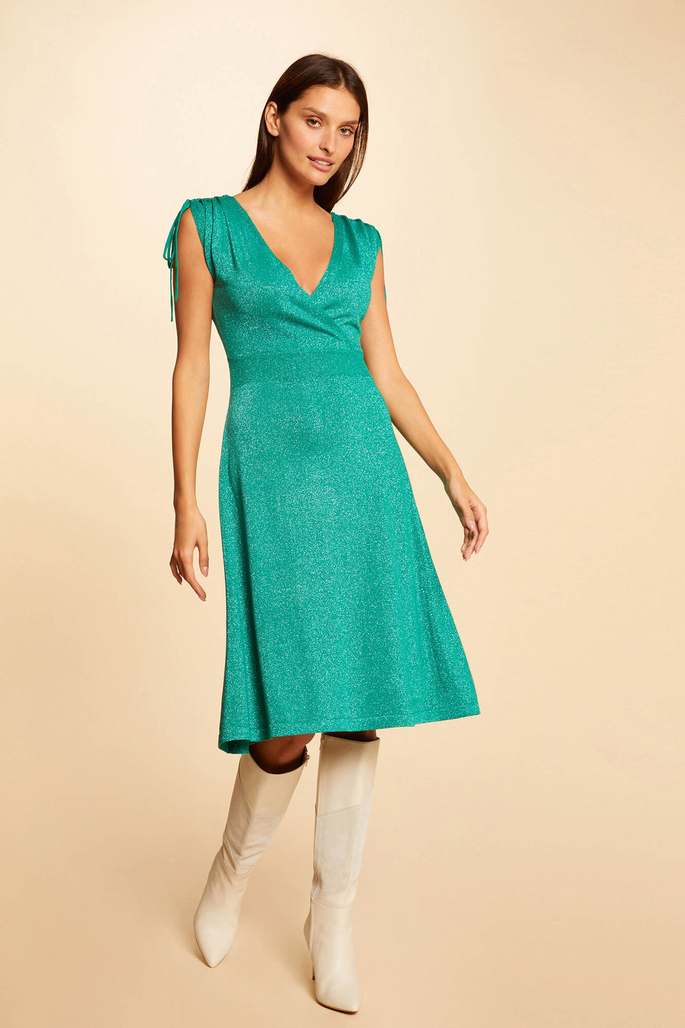 Vestido de malha desbotada sem mangas - Verde