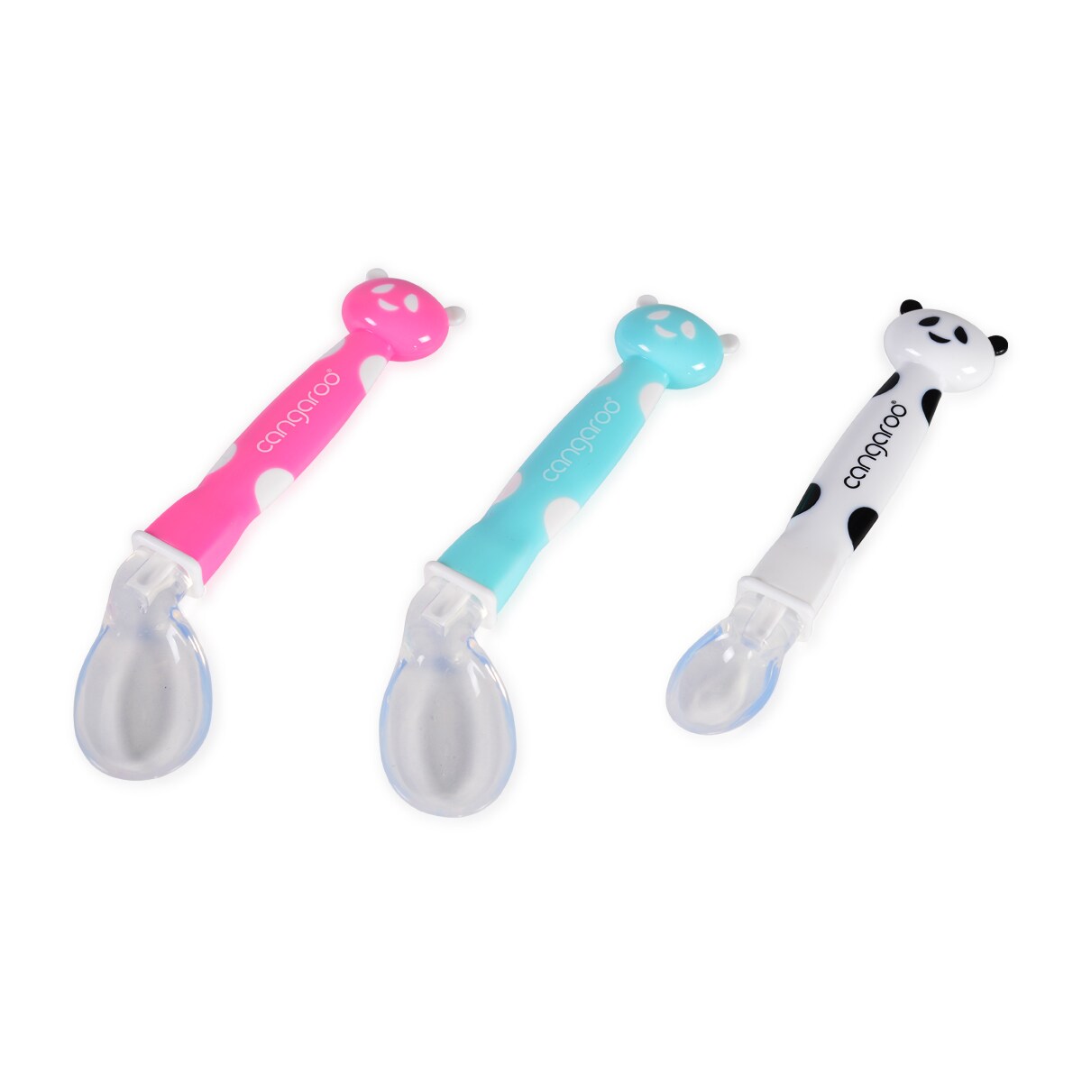 Moni 2 Stück Babylöffel Panda F1607 Silikon, PP, ab 6 Monate, langer Griff blau