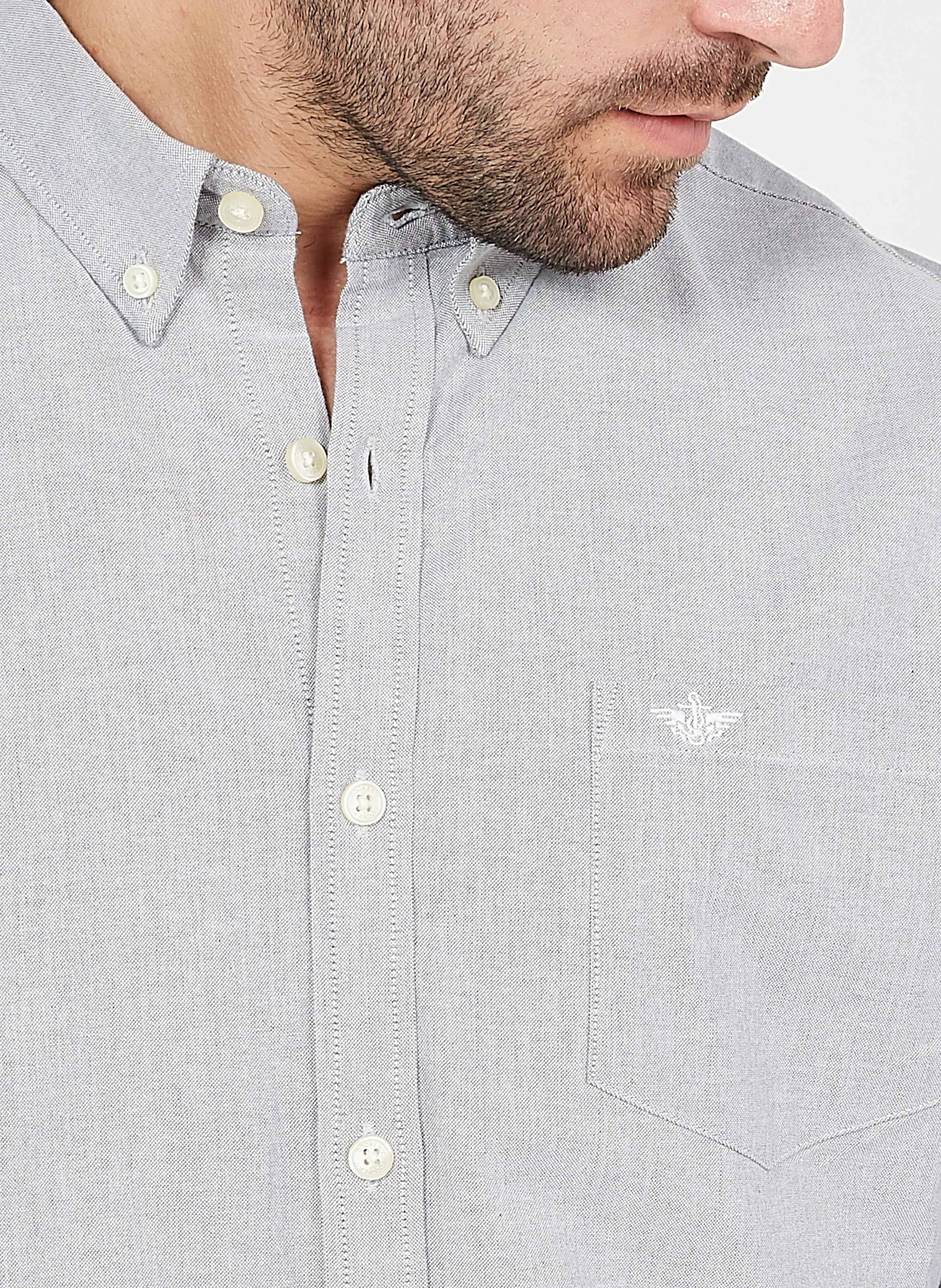 Chemise col américain regular fit en coton mélangé | Gris