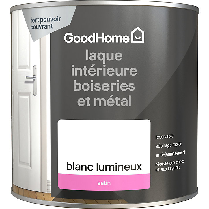Laque haute résistance boiseries et métal GoodHome satin blanc 2,5L