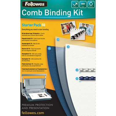 Fellowes - kit de démarrage de reliure A4 (21 x 29,7 cm) - pour 10 dossiers avec anneaux plastique 6 mm (x5), 8 mm (x5) jusqu'à 40 feuilles