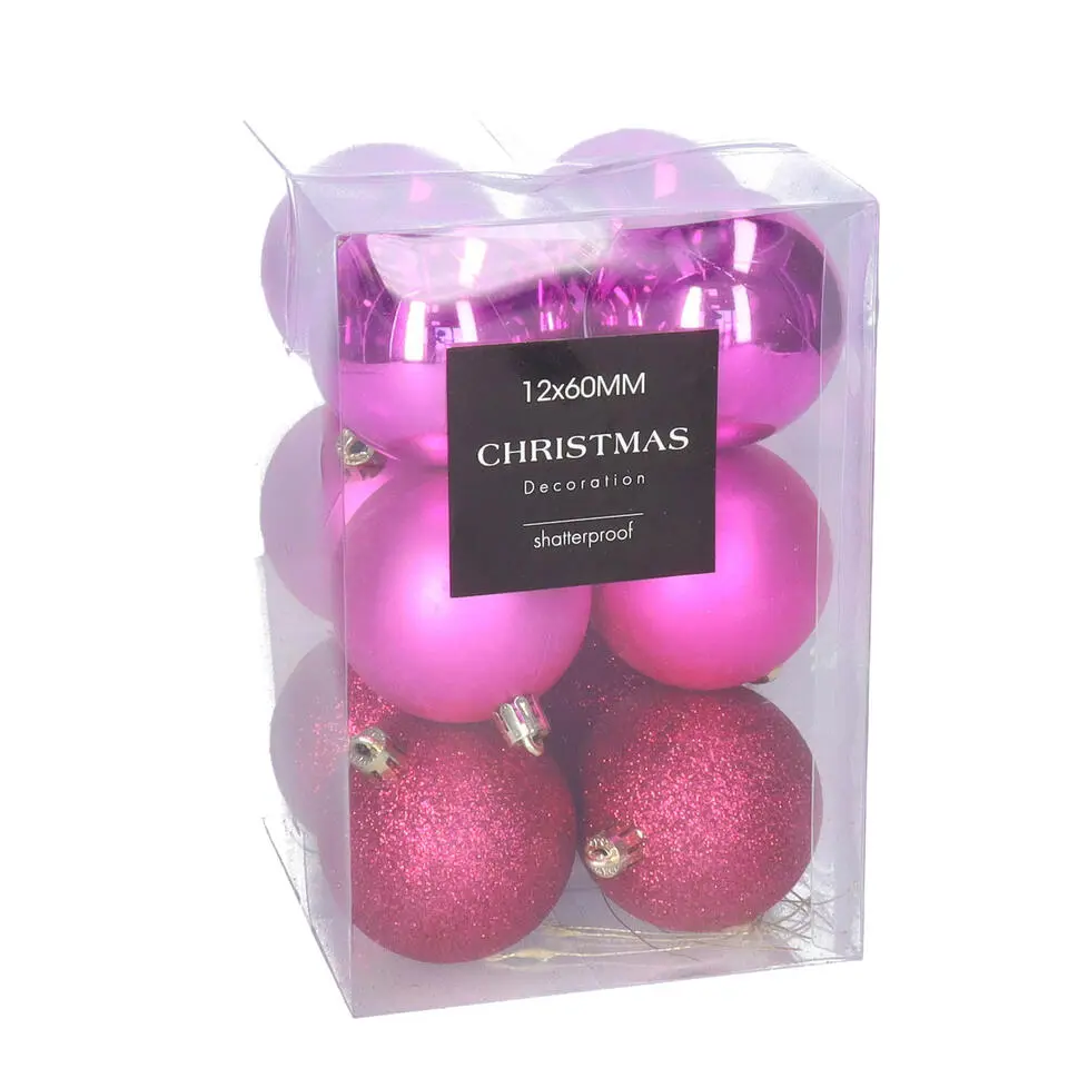 Christmas Decoration kerstballen - 12x - 6 cm - fuchsia roze