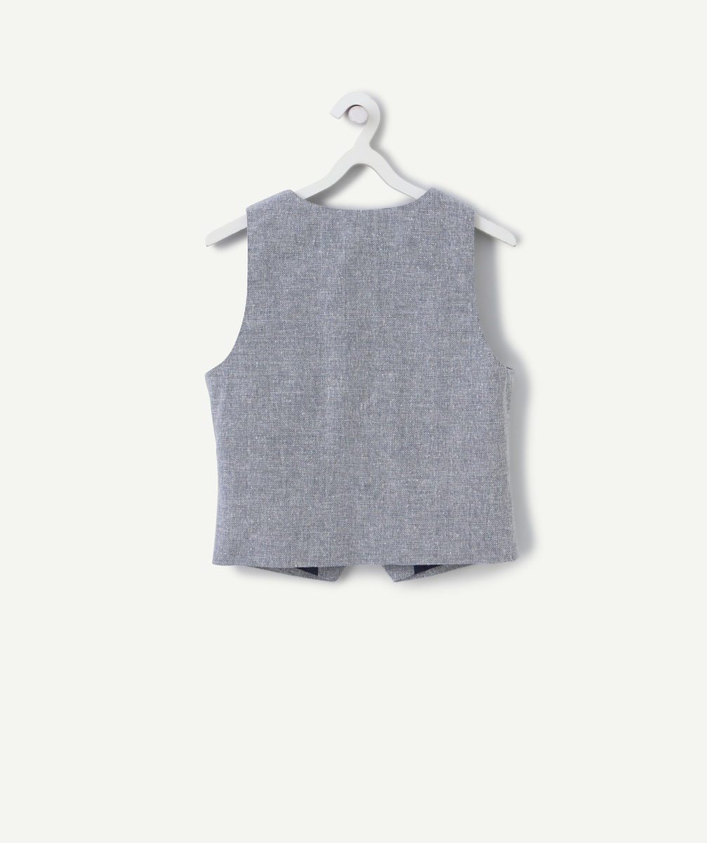 veste sans manches garçon bleu et blanc avec boutons